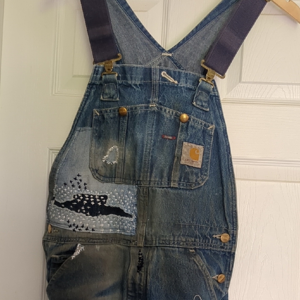 Carhartt Denim Overalls with Artistic Patchwork